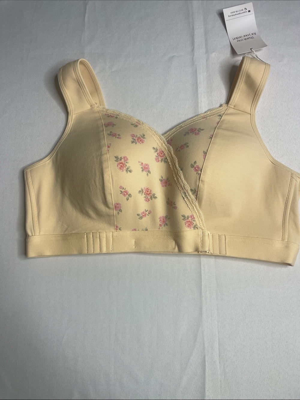 Comfort Cotton Floral Soft-Cup Bra in Cream with Pink Accents-FionaBra